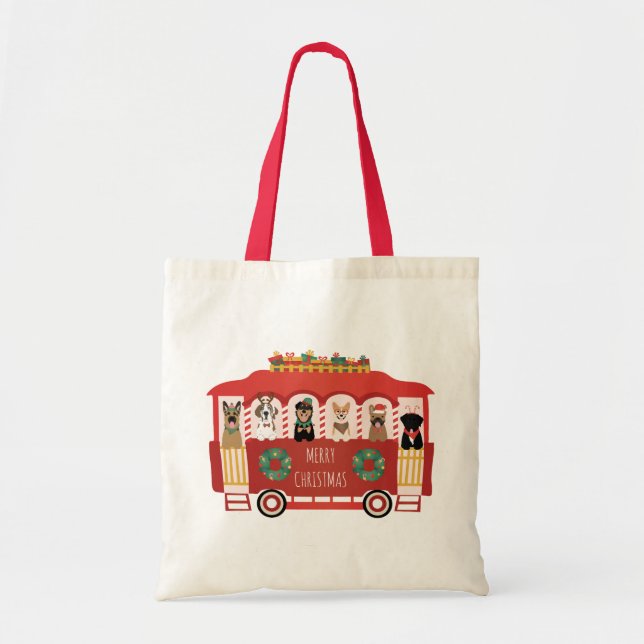 Merry Christmas Dogs Holiday Trolly Tote Bag (Front)