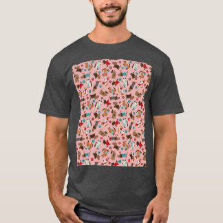 Merry Christmas Dogs pattern PInk Graphic  T-Shirt