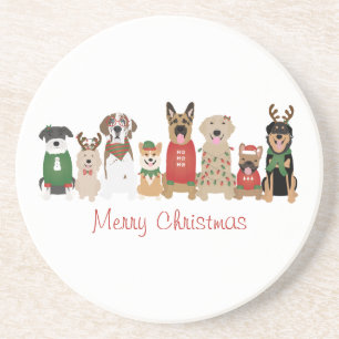 Merry Christmas Dogs Red Green Coaster