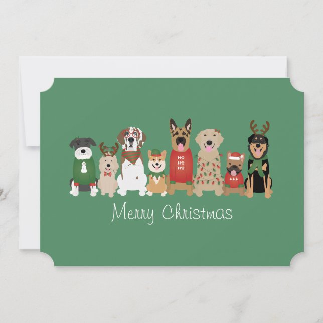 Merry Christmas Dogs Red Green Holiday Card (Front)