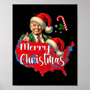 Merry Christmas Donald Trump Red Coverage Map Xmas Poster