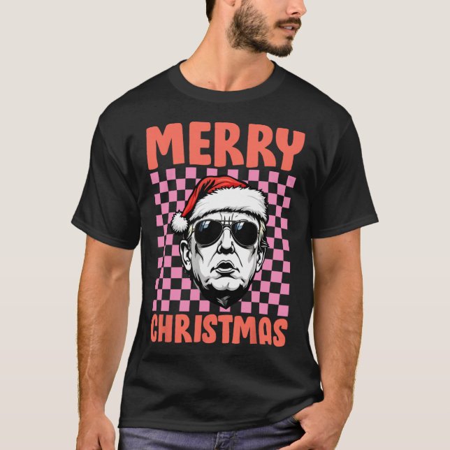 Merry Christmas Donald Trump Santa Chequered Holid T-Shirt (Front)