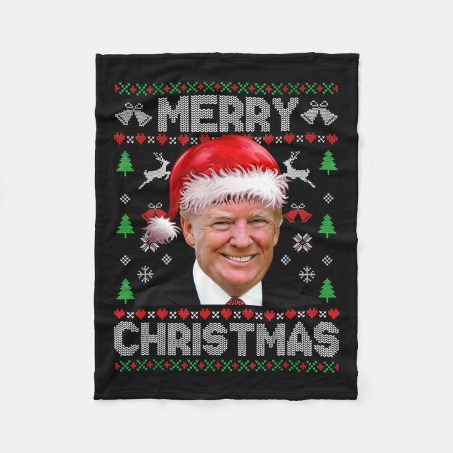 Merry Christmas Donald Trump Santa Family Xmas Ugl Fleece Blanket (Front)