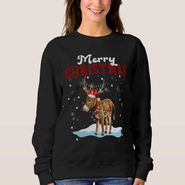Merry Christmas Donkey Tree Lights Donkey Christma Sweatshirt (Front)