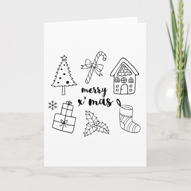 Merry Christmas Doodle Elements Celebration Holiday Card (Front)