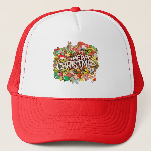 Merry Christmas Doodle Extravaganza Trucker Hat (Front)