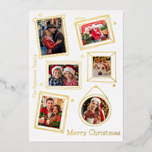 Merry Christmas Doodle Frame Multi Photo Foil Holiday Card