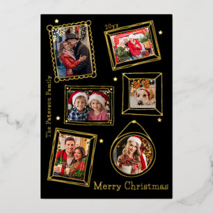 Merry Christmas Doodle Frame Multi Photo Foil Holiday Card