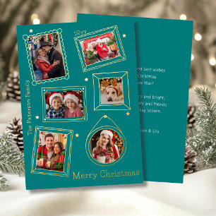 Merry Christmas Doodle Frame Multi Photo Foil Holiday Card