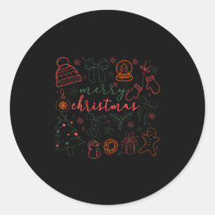 Merry Christmas Doodle Xmas Tree Gingerbread Men W Classic Round Sticker