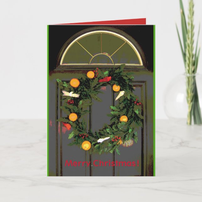 Merry Christmas Door Wreath greeeting card (Front)