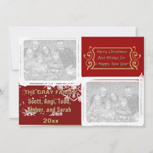 Merry Christmas Double Sided 3 Photo Holiday Card