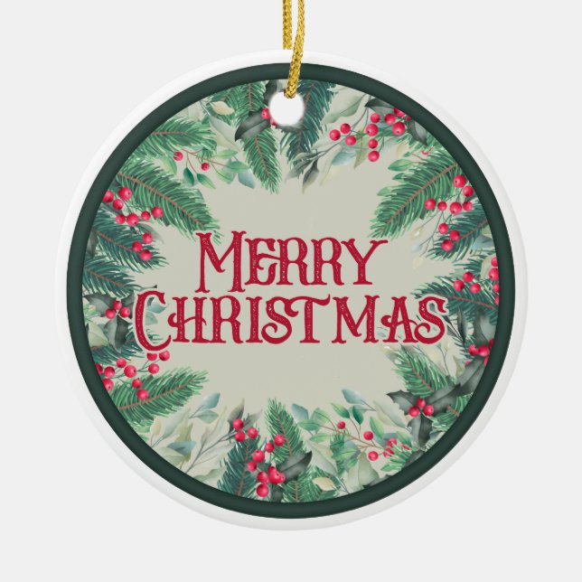 Merry Christmas Double SIded Ceramic Ornament (Front)