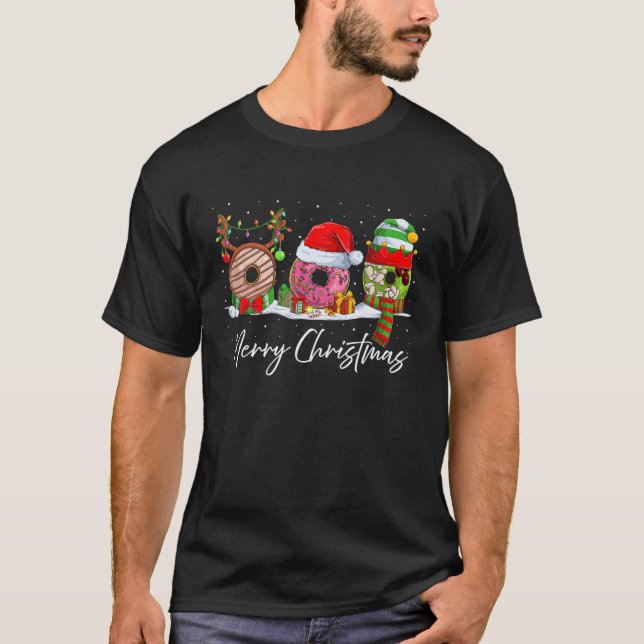 Merry Christmas Doughnuts Santa Christmas Pajama D T-Shirt (Front)