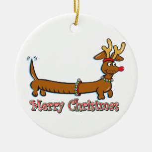 Merry Christmas Doxie Ceramic Ornament