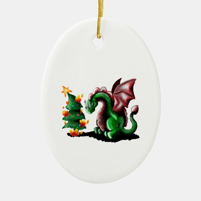 Merry Christmas Dragon Ceramic Ornament (Front)