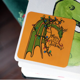 Merry Christmas Dragon Geek Holidays Square Sticker