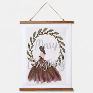 Merry Christmas Dress and Wreath  Hanging Tapestry