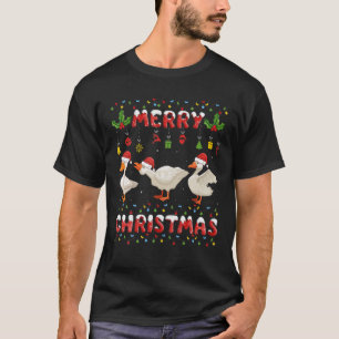 Merry Christmas Duck Santa Hat Lights Xmas Funny T-Shirt