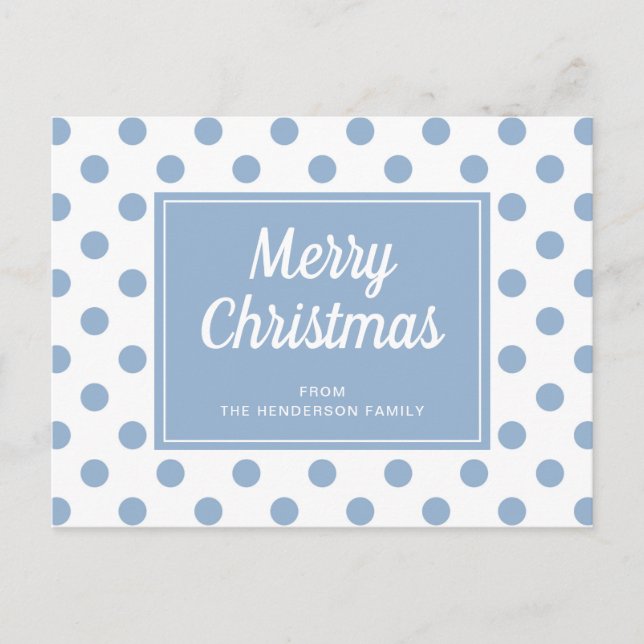 Merry Christmas Dusty Blue Polka Dots Postcard (Front)