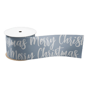 Merry Christmas Dusty Blue Winter Holiday Satin Ribbon