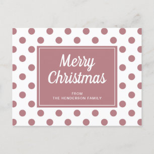 Merry Christmas Dusty Rose Pink Polka Dust  Postcard