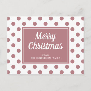 Merry Christmas Dusty Rose Pink Polka Dust Postcard