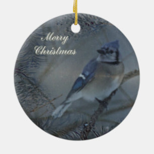 Merry Christmas - Eastern Blue Jay Ceramic Tree Decoration