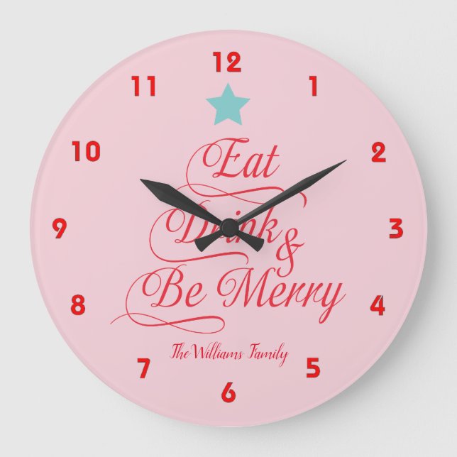 Merry Christmas Eat Drink and Be Merry Large Clock (Front)
