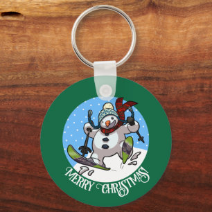 Merry Christmas! Editable Text Skiing Snowman Key Ring