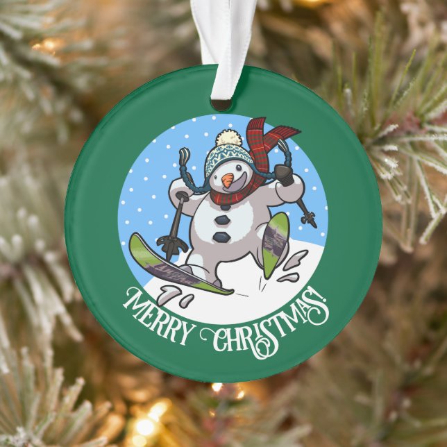 Merry Christmas! Editable Text Skiing Snowman Ornament (Tree)