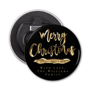 Merry Christmas Elegant Black and Gold Bottle Opener