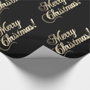 Merry Christmas Elegant Black Faux Gold Foil Text Wrapping Paper