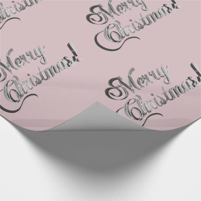 Merry Christmas Elegant Blush Pink Silver Grey Wrapping Paper (Corner)