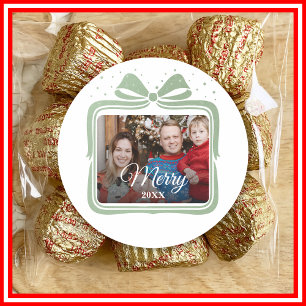  Merry Christmas Elegant Bow Present Photo Collage Classic Round Sticker
