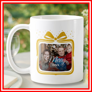  Merry Christmas Elegant Bow Present Photo Collage Coffee Mug