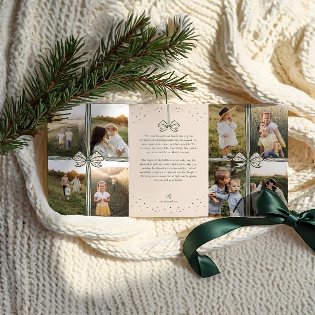Merry Christmas Elegant Bow Present Photo Collage Tri-Fold Holiday Card (Merry Christmas Elegant Bow Present Photo Collage Tri-Fold Holiday Card)