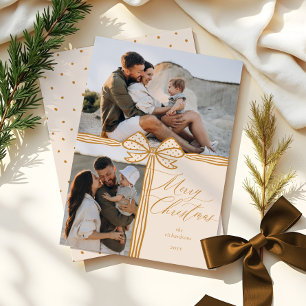 Merry Christmas Elegant Bow & Ribbon Photo Collage Holiday Card