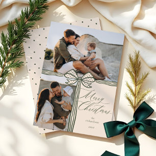 Merry Christmas Elegant Bow & Ribbon Photo Collage Holiday Card