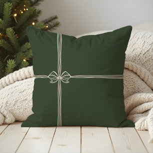 Merry Christmas Elegant Bow & Ribbon Present Green Cushion