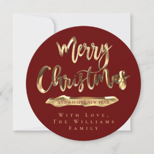 Merry Christmas Elegant Burgundy Red and Gold Chic Holiday Card