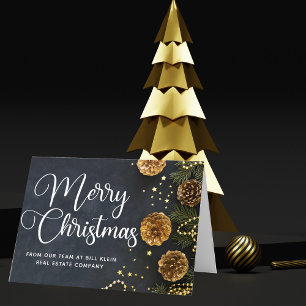 Merry Christmas Elegant Business Black Gold Holiday Card