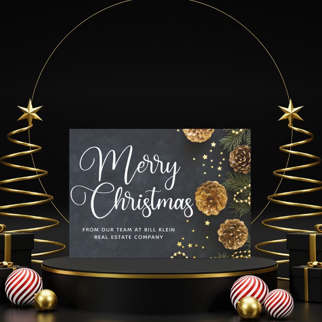 Merry Christmas Elegant Business Black Gold Holiday Card (Creator Uploaded)