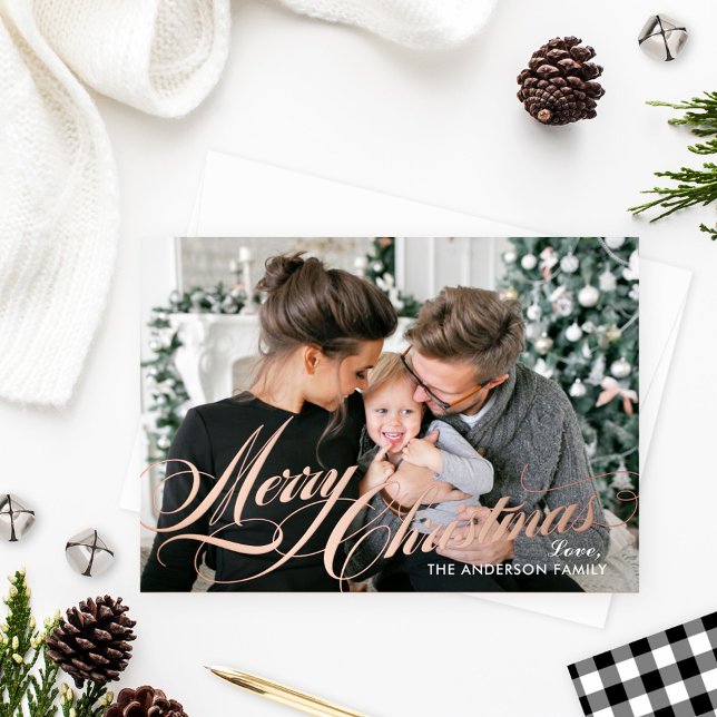 Merry Christmas Elegant Calligraphy Script Photo Foil Holiday Card (Creator Uploaded)