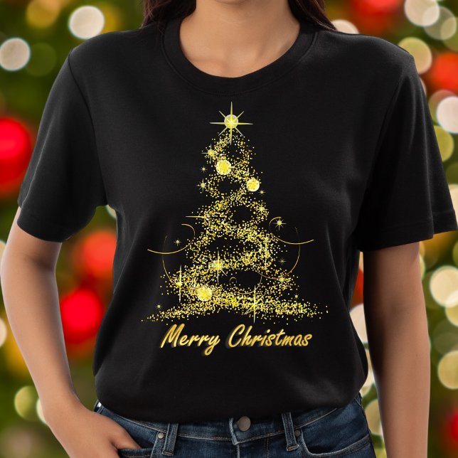 Merry Christmas Elegant Chic Black and Gold Tree T-Shirt (Creator Uploaded)