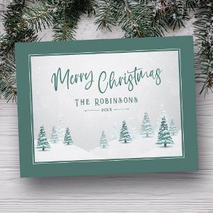 Merry Christmas Elegant Country Winter Spruce Tree Holiday Postcard