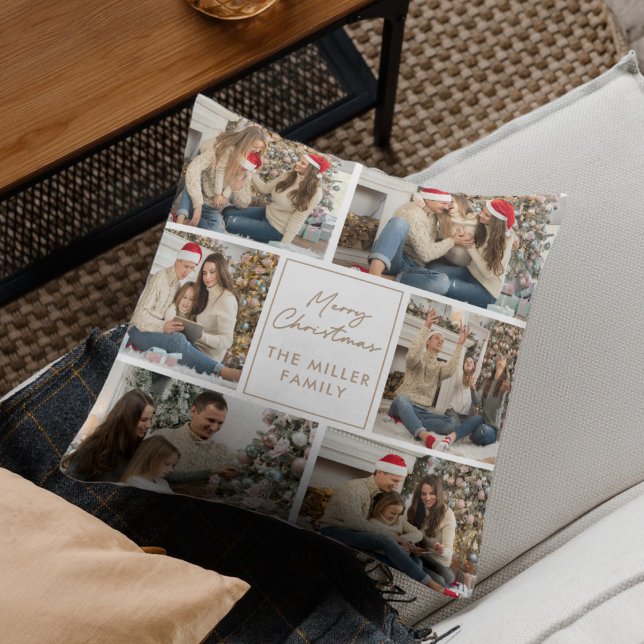 Merry Christmas | Elegant Family Photo Collage Cushion (Creator Uploaded)