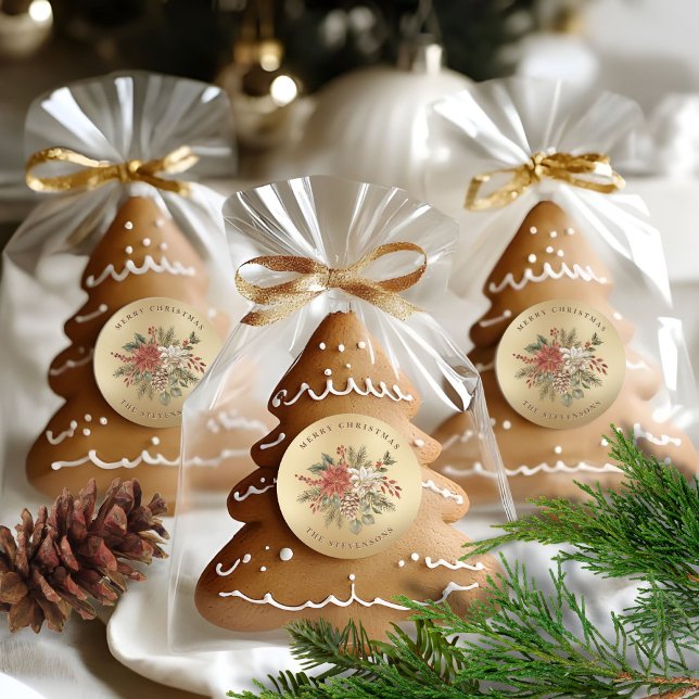 Merry Christmas Elegant Faux Gold  Classic Round Sticker (Creator Uploaded)