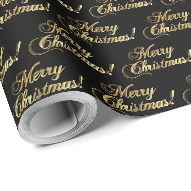 Merry Christmas Elegant Faux Gold Foil Script Wrapping Paper (Roll Corner)