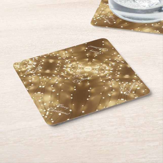 Merry Christmas Elegant Festive String of Lights Square Paper Coaster (Angled)